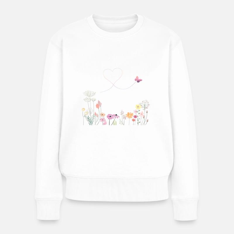 Blumenwiese - Frauen Premium Bio Pullover - Weiß