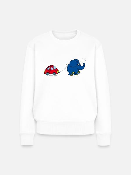 Der Elefant mit rotem Auto - Frauen Premium Bio Pullover - Weiß