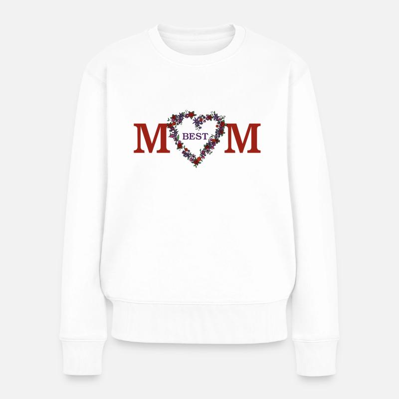 Schrift "Best Mom" mit illustriertem Blumenherz - Frauen Premium Bio Pullover - Weiß