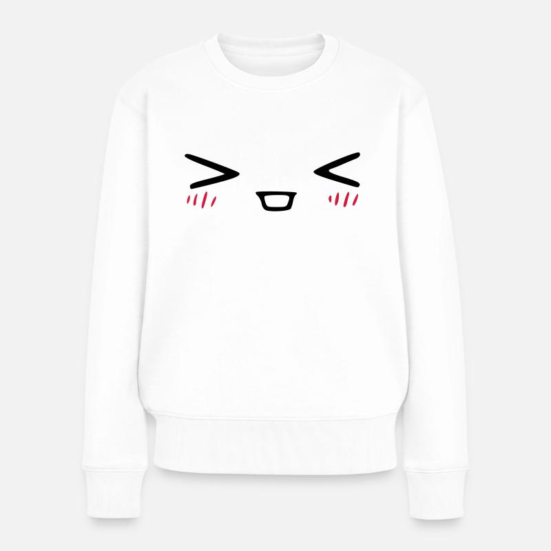 kawaii_face_7 - Frauen Premium Bio Pullover - Weiß