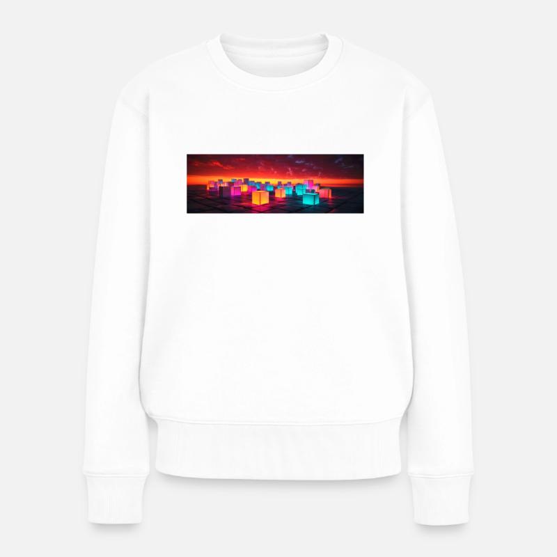 Neon Cubes au coucher du soleil - Pull Premium bio Femme - blanc