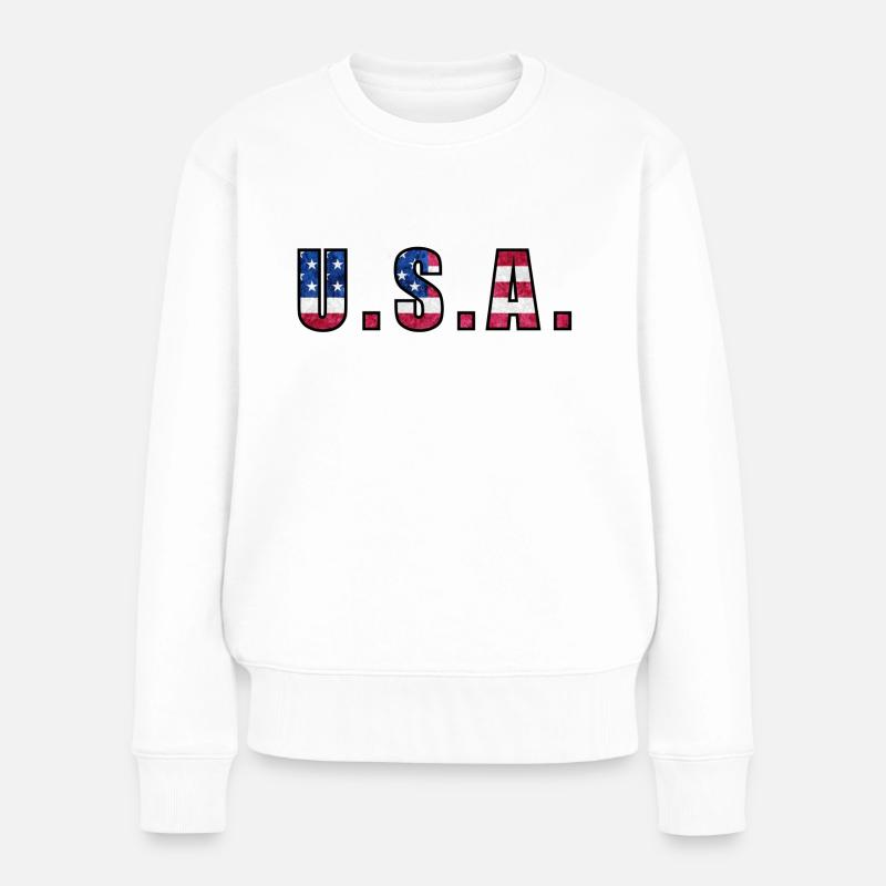 USA _ 01 - Frauen Premium Bio Pullover - Weiß