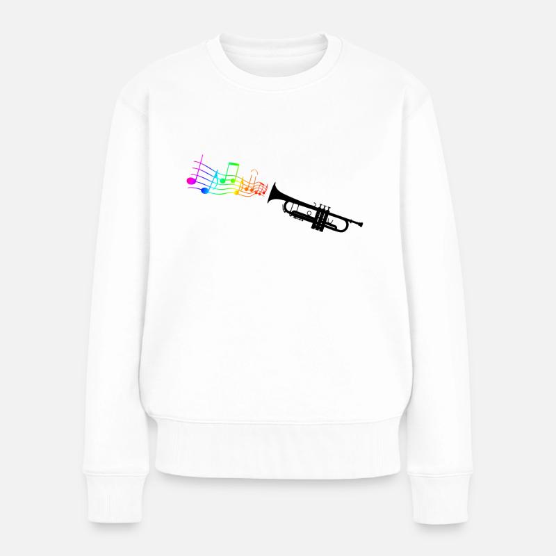 Trompete mit bunter Musik - Frauen Premium Bio Pullover - Weiß