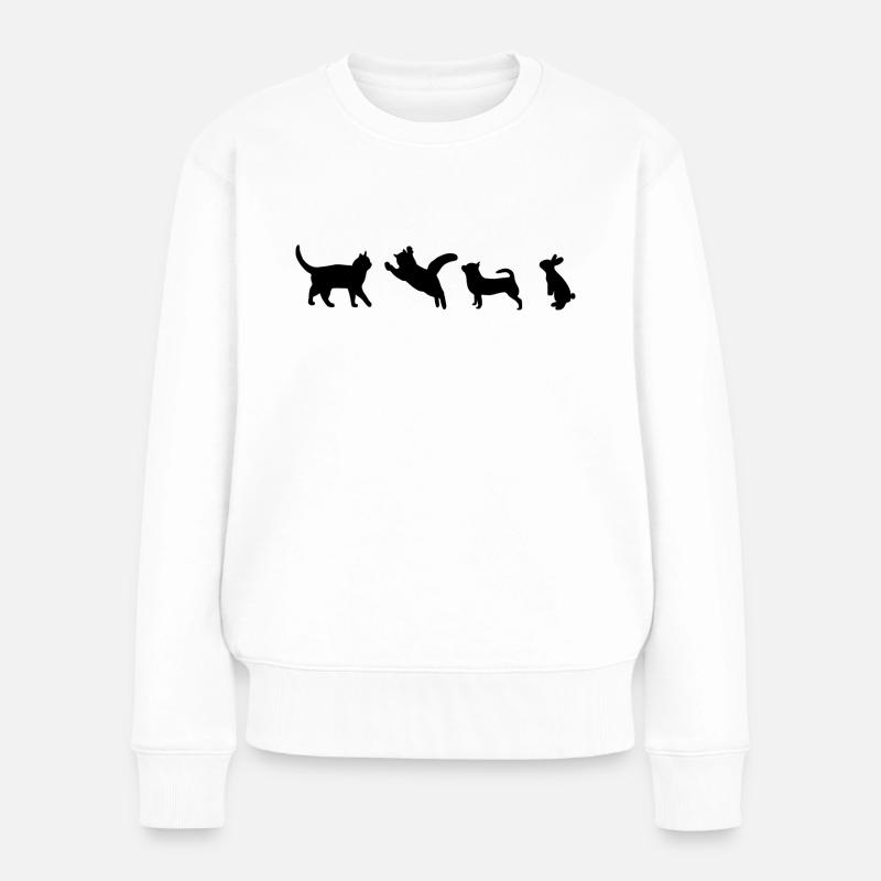 Katze Hund Hase Tiere Schattenbild Silhouette - Frauen Premium Bio Pullover - Weiß