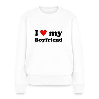 J’aime mon petit ami - Coeur - Amour - Romance - Pull Premium bio Femme - blanc - Devant - Julia (174cm)