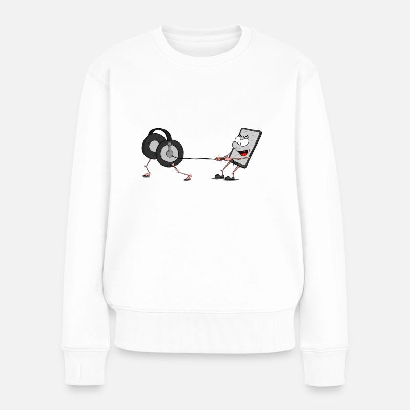 handy mit kopfhörer - Frauen Premium Bio Pullover - Weiß