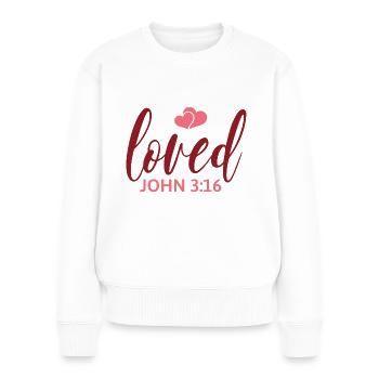 Aimé - Jean 3:16 - Pull Premium bio Femme - blanc - Devant - Julia (174cm)