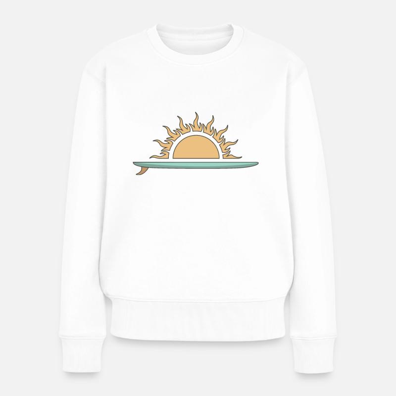 Surfboard mit Sonnenuntergang - Frauen Premium Bio Pullover - Weiß