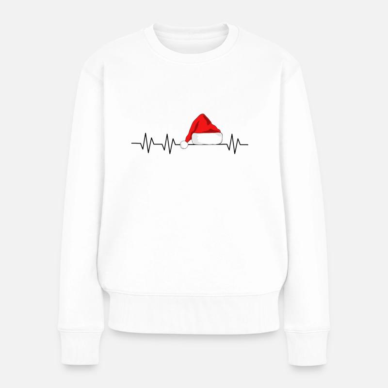 Weihnachtsmütze im Herzschlag - Frauen Premium Bio Pullover - Weiß
