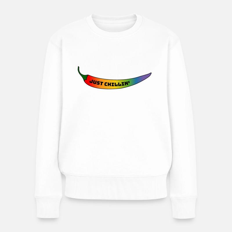 CSD Gay T Shirt Regenbogen Chili just chillin - Frauen Premium Bio Pullover - Weiß