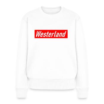 Westerland - Slogan - Deutschland - Germany - Sylt - Frauen Premium Bio Pullover - Weiß - Vorne - Julia (174cm)