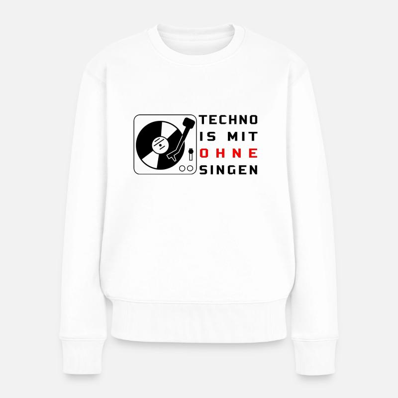 techno is mit ohne singen - Frauen Premium Bio Pullover - Weiß