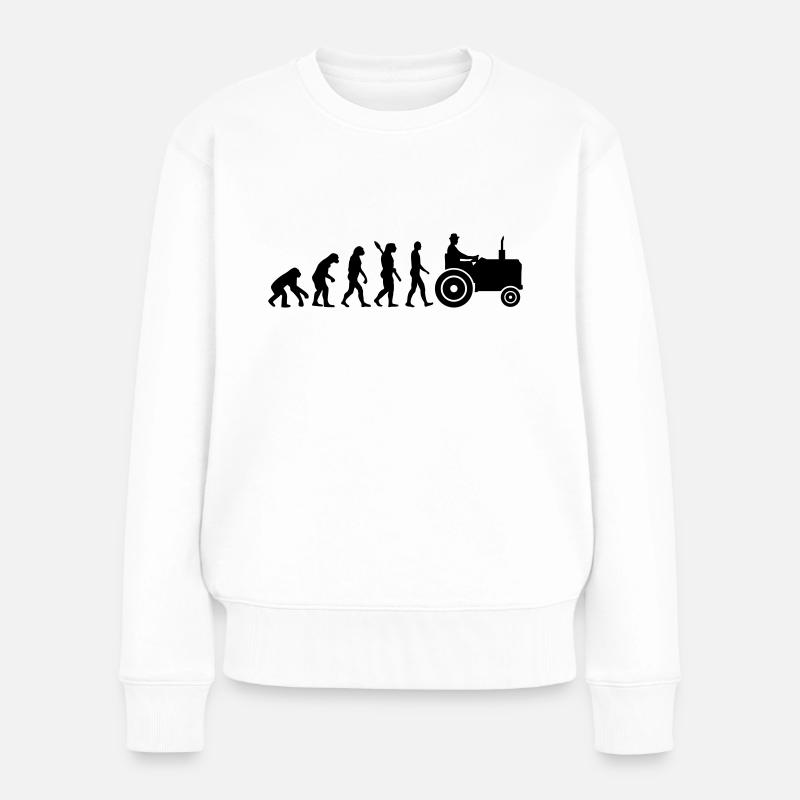 Evolution Tractor - Frauen Premium Bio Pullover - Weiß