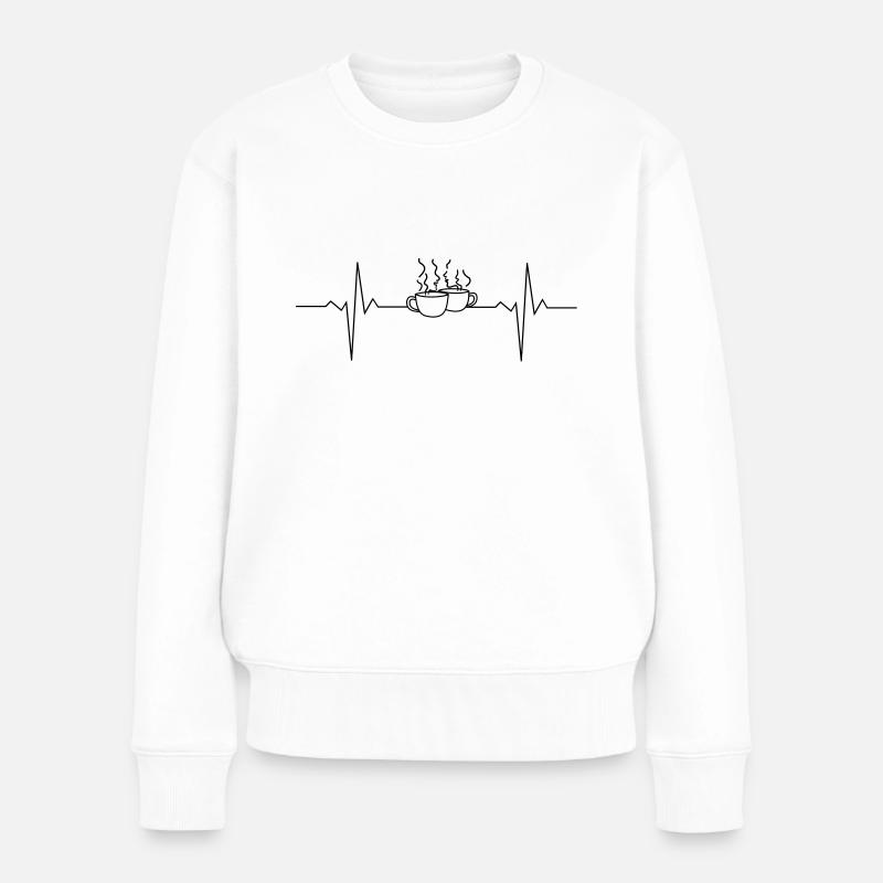 Kaffe Herzschlag EKG - Frauen Premium Bio Pullover - Weiß
