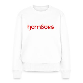 Hamburg Slogan - Hansestadt - Hamburger Hafen - Frauen Premium Bio Pullover - Weiß - Vorne - Julia (174cm)