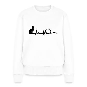 Heartbeat Herz mit Katze - Frauen Premium Bio Pullover - Weiß - Vorne - Julia (174cm)