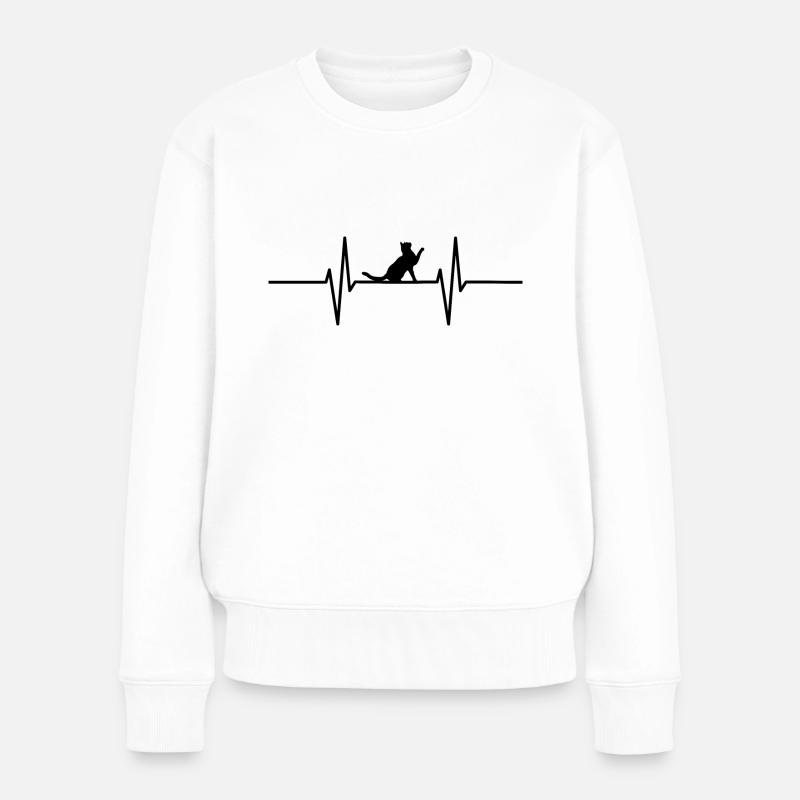 Herzschlag mit Katze - Frauen Premium Bio Pullover - Weiß