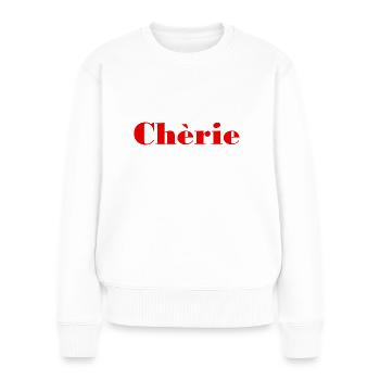 Chèrie - Liebling - französisch - Frankreich - Frauen Premium Bio Pullover - Weiß - Vorne - Julia (174cm)
