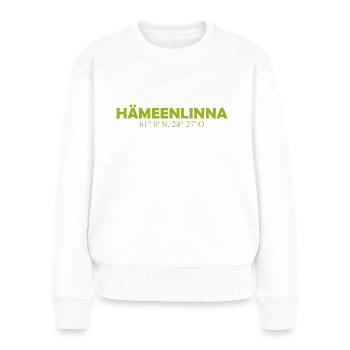 Hämeenlinna Finland Coordinates Longitude Latitude - Frauen Premium Bio Pullover - Weiß - Vorne - Julia (174cm)
