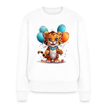 Niedlicher Tiger mit Luftballons zum Geburtstag - Frauen Premium Bio Pullover - Weiß - Vorne - Julia (174cm)