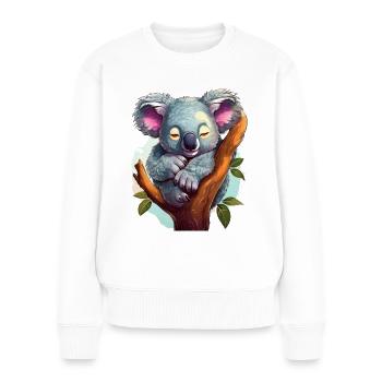 Niedlicher glücklicher Koala schläft auf einem Ast - Frauen Premium Bio Pullover - Weiß - Vorne - Julia (174cm)