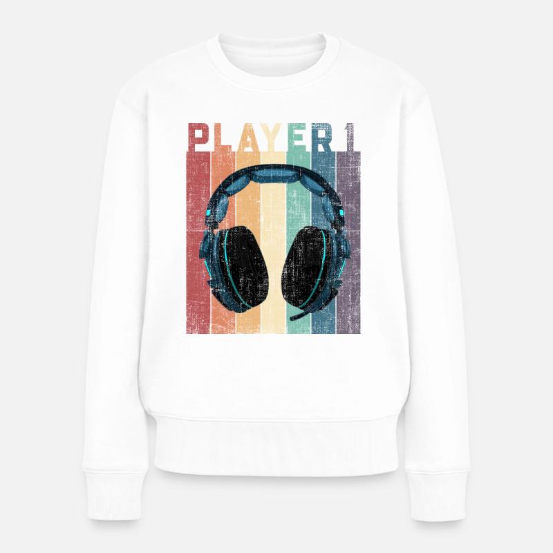 Joueur 1 casque de jeu partnerlook - Pull Premium bio Femme - blanc