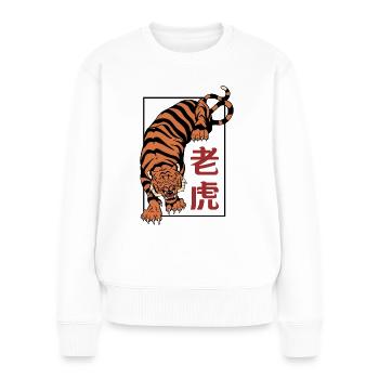 Année du Tigre Signe du Zodiaque Chinois 2022 - Pull Premium bio Femme - blanc - Devant - Julia (174cm)
