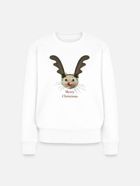 Weihnachtskatze - Frauen Premium Bio Pullover - Weiß