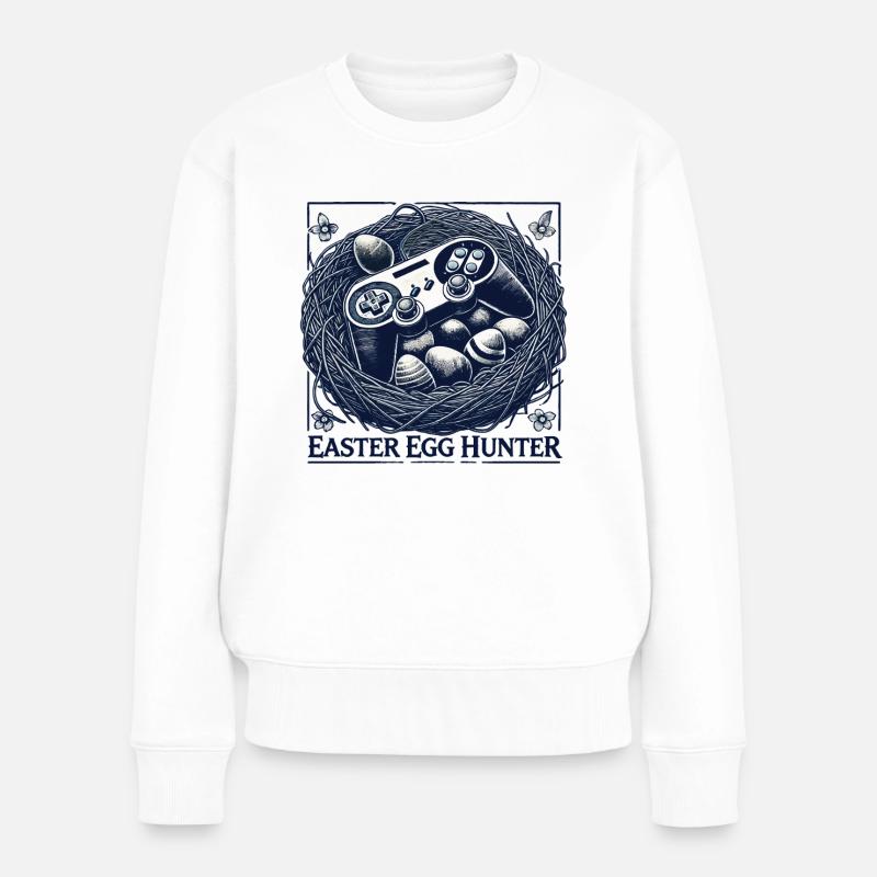 Gaming Osterei Jäger Retro Videospiel - Frauen Premium Bio Pullover - Weiß