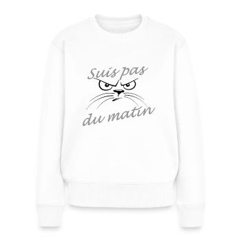 Suis pas du matin - Pull Premium bio Femme - blanc - Devant - Julia (174cm)