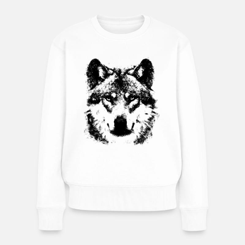 Wolf - Frauen Premium Bio Pullover - Weiß