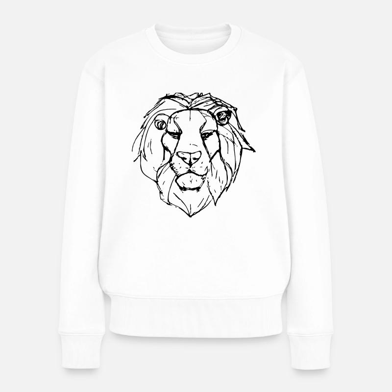 Skizze Löwenkopf Geschenk - Frauen Premium Bio Pullover - Weiß