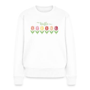 Hallo Frühling - Frauen Premium Bio Pullover - Weiß - Vorne - Julia (174cm)