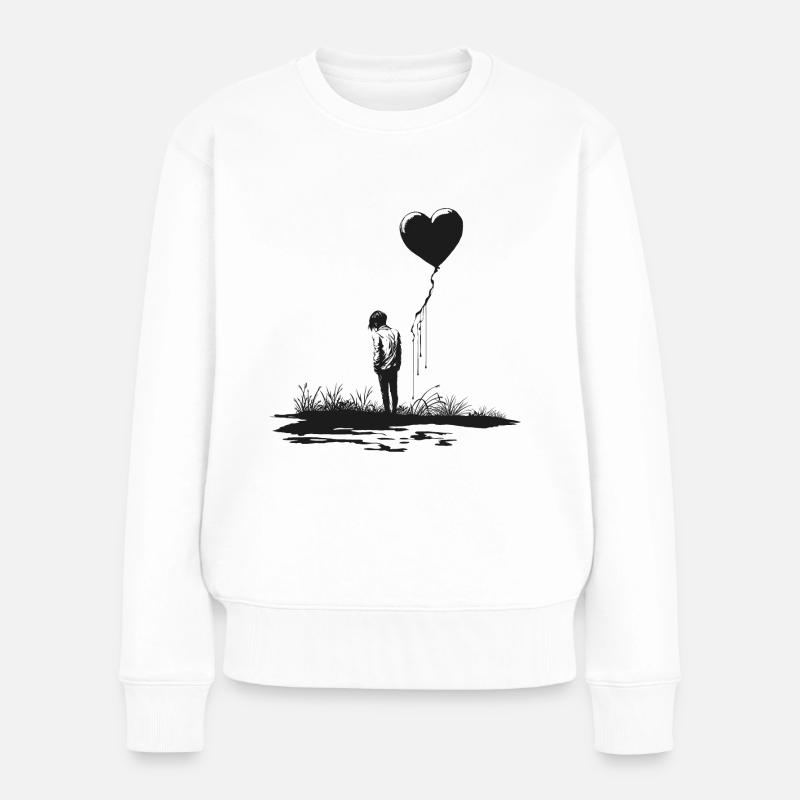 Alleine, Herz, Luftballon, Liebe, Einsam, Minimal - Frauen Premium Bio Pullover - Weiß