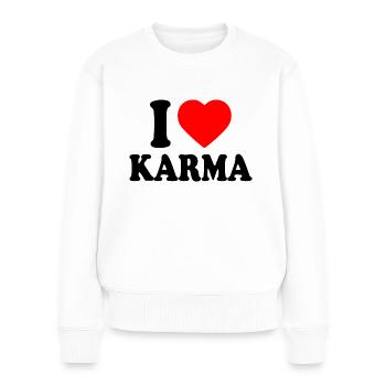 I love karma - Pull Premium bio Femme - blanc - Devant - Julia (174cm)