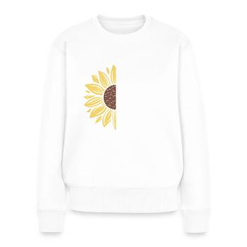 Sonne im Herzen & Flausen im Kopf | Sonnenblume - Frauen Premium Bio Pullover - Weiß - Vorne - Julia (174cm)
