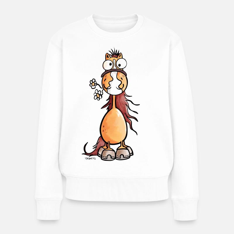 Drôle cheval dessin animé - Pull Premium bio Femme - blanc
