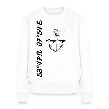 Koordinaten Motiv Wangerooge - Frauen Premium Bio Pullover - Weiß - Vorne - Julia (174cm)