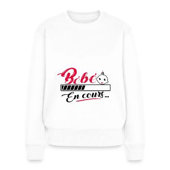 Bébé en cour... - Pull Premium bio Femme - blanc - Devant - Julia (174cm)