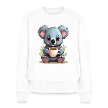 Koala with a cup of coffee, tea or cocoa - Women's Premium Organic Jumper - white - Front - Julia (174cm)