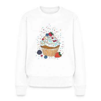 Cupcake oder Muffin mit Creme, Beeren und Streusel - Frauen Premium Bio Pullover - Weiß - Vorne - Julia (174cm)