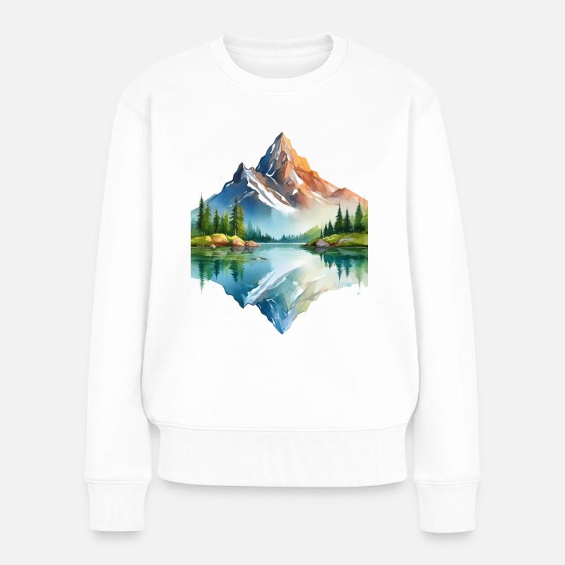 Berge, die sich im See spiegeln - Frauen Premium Bio Pullover - Weiß