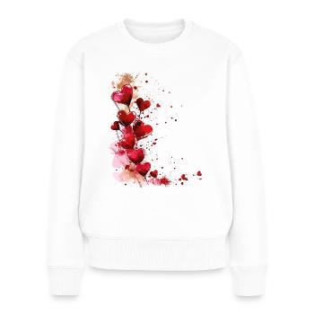 Herzen Herzmotiv Rot Liebe Romantisch Valentinstag - Frauen Premium Bio Pullover - Weiß - Vorne - Julia (174cm)