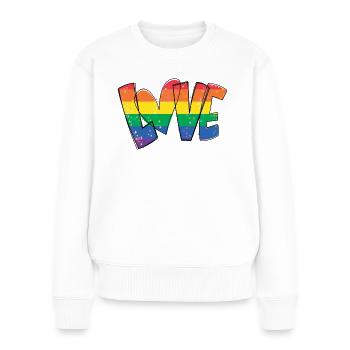 Bunte Welt Regenbogen Love is Love - Frauen Premium Bio Pullover - Weiß - Vorne - Julia (174cm)