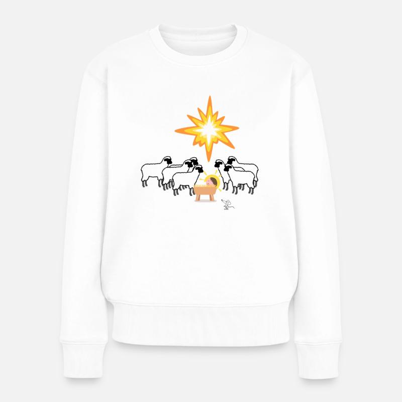 Weihnachten Christkind Krippe mit Schafe und Stern - Frauen Premium Bio Pullover - Weiß