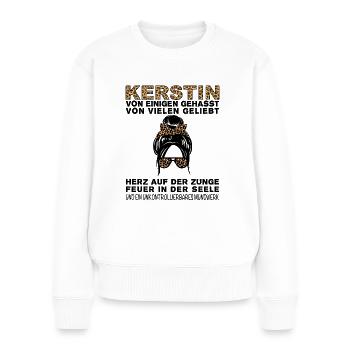 Kerstin Gehasst Geliebt Großes Mundwerk - Frauen Premium Bio Pullover - Weiß - Vorne - Julia (174cm)