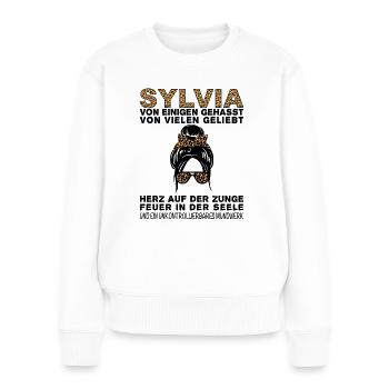 Sylvia Gehasst Geliebt Großes Mundwerk - Frauen Premium Bio Pullover - Weiß - Vorne - Julia (174cm)