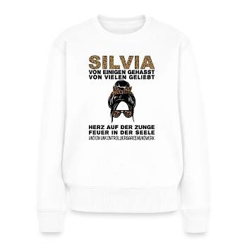Silvia Gehasst Geliebt Großes Mundwerk - Frauen Premium Bio Pullover - Weiß - Vorne - Julia (174cm)
