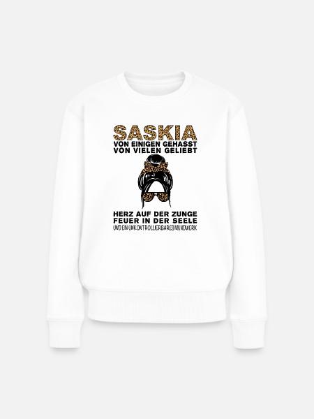 Saskia Gehasst Geliebt Großes Mundwerk - Frauen Premium Bio Pullover - Weiß