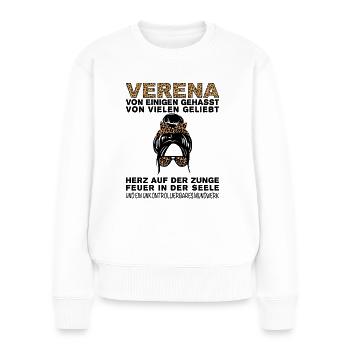 Verena Gehasst Geliebt Großes Mundwerk - Frauen Premium Bio Pullover - Weiß - Vorne - Julia (174cm)